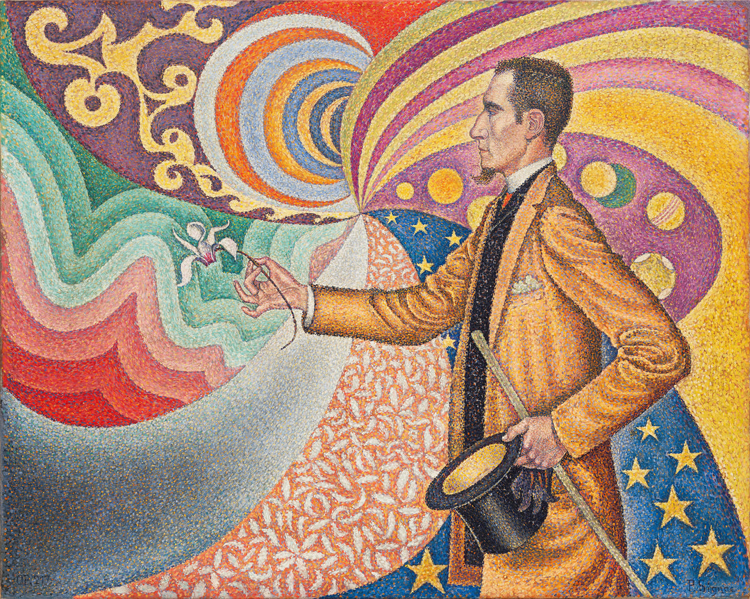 Opus 217. Sobre el esmalte de un fondo rítmico de medidas y ángulos, de tonos y matices, retrato del Sr. Félix Fénéon en 1890, Paul Signac
