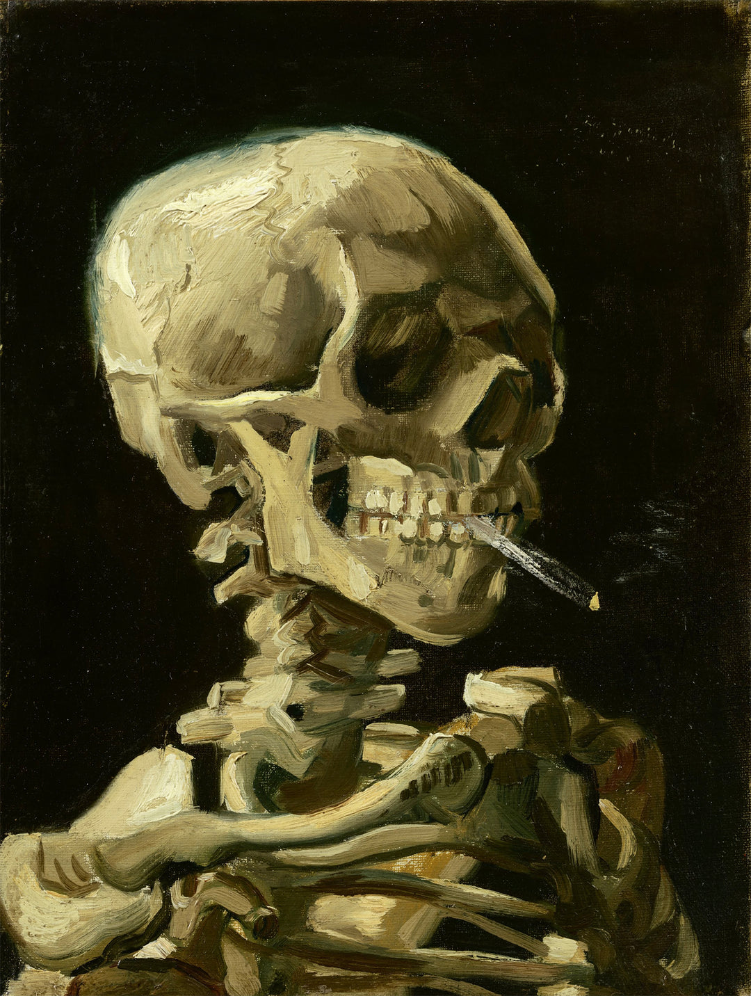Cráneo con cigarrillo encendido, Van Gogh